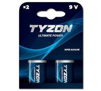 TYZON Pila 9V Super-alcalina - Pack de 2, para alarmas y Dispositivos electrónicos, sin Mercurio