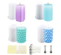 TZEKING 216PCS Moldes Velas Siliconas Set,4 Moldes de Silicona para Velas+200 Mechas+2 Soportes+10 Pegatinas,Moldes Para Velas Siliconas 3D,Moldes de Silicona para Hacer Velas,Para Hacer Velas, Etc