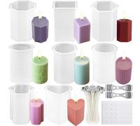 TZEKING 220PCS Moldes Velas Siliconas Set,8 Moldes de Silicona para Velas+200 Mechas+2 Soportes+10 Pegatinas,Moldes Para Velas Siliconas 3D,Moldes de Silicona para Hacer Velas,Para Hacer Velas, Etc