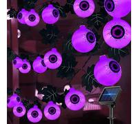 TZEKING Decoraciones de Halloween al Aire Libre,6.5M 30 LED de Globo Ocular Aterrador,Luces Solares de Camino de Globo Ocular,Luz solar impermeable,Luces de Decoración de Halloween Adecuado