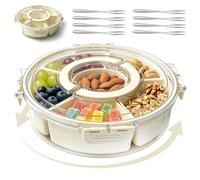 TZEKING Snack Box,Caja de Snackscon 6 Compartimentos,Bandeja Aperitivos Portátil,Contenedor Dividida Organizadorcon 8 Tenedores Acero Inoxidable,Aperitivos con Tapa Cajas para Dulce Fruta Galleta