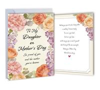 TzenvoGift Tarjeta del día de la madre para hija, con mensaje frontal e interior sincero, incluye 1 tarjeta, 1 sobre, 2 sellos de sobre