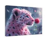 TZKRWRH Animal Leopardo Cuadro Moderno lienzos Leopardo Blanco y Rosa Roja Decorativos para Dormitorios Modernos Graffiti - Leopard - Animales - Arte（Rosa 136-20x30cm Enmarcado