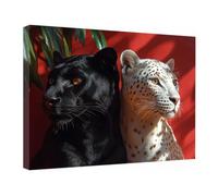 TZKRWRH Animal Leopardo Cuadro Moderno lienzos Pareja de leopardos negros y blancos Decorativos para Dormitorios Modernos Graffiti - Leopard - Animales - Arte（Rojo 118-40x60cm Enmarcado
