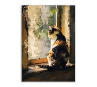 TZKRWRH Cuadro de baño decoracion cuadros Ventana Boho para Gato Decorativas Pared para Cuadros Decoracion Salon Modernos, Posters（Brown 90-40x60cm Sin marco