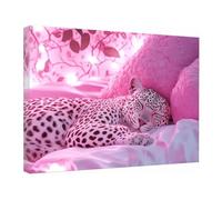 TZKRWRH Cuadros Decorativos Boho Leopardos Leopardo de fondo rosa Lienzo Moderno Quadros Decoracion Salon Cuadro Pared Imágenes Wall Art Prints Canvas（Rosa 62-30x45cm Enmarcado