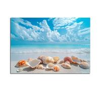 TZKRWRH Lienzos Decorativos Pared de Playa Conchas marinas en la orilla Cuadro Sobre Lienzo Moderno Dormitorio Cocina Cuadros Pared Imágenes Decor Canvas（Blue 76-70x100cm Sin marco