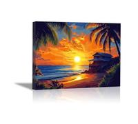 TZKRWRH Marino de Playa Costera Lienzo Pintura Cuadros Playa Tropical del Atardecer Modernos Océano Paisaje Cuadro Decoracion Salon Dormitorios Pasillo（Oro 81-40x60cm Enmarcado