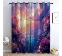 TZKRWRH Moderna, contemporánea, con Estampado Cortinas Escena del Atardecer en el Arrecife botánico Parte Superior con Ojales, Cortina de Ventana para Sala Dormitorio-300Al x 140An cm (2 Paneles)