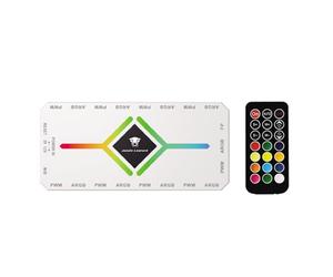 TZMRIT 2-IN-1 ARGB PWM Hub de ventiladores con controlador, 9 conectores PWM de 4 pines, 9 puertos ARGB 5V, 3 pines, base magnética y alimentación SATA 18, blanco