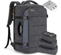 Tzowla 40L lona de viaje mochila para portátiles para hombres mujeres llevar en vuelo aprobado, de gran capacidad mochilas antirrobo con puerto USB, Bolsa de 17,3" portátil (Negro y Azul Marino)
