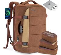 Tzowla 40L Mochila de viaje de lona para hombre, mujer, aprobada para vuelo, mochila antirrobo de gran capacidad con puerto USB, mochila de negocios vintage para portátil de 17,3"(marrón y caqui)