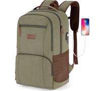 Tzowla Mochila Lona Escolar Instituto para Ordenador Portatil para Hombre Mujer,Mochila Vintage Viajes Trabajo con Puerto de USB/Tipo C,Mochila Libros Informal Aptas Portátil de 15,6 Pulgadas-Verde