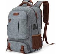 Tzowla Mochila Lona Portatil Hombre,Bolsa para Mujer,Mochila de Vintage Trabajo Viaje para Ordenador Portatil de 15-15,6 Pulgadas,Mochila para Portatil Escolar con Puerto de Carga USB-Gris Claro