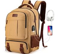 Tzowla Mochila Lona Portatil Hombre,Bolsa para Mujer,Mochila de Vintage Trabajo Viaje para Ordenador Portatil de 15-15,6 Pulgadas,Mochila para Portatil Escolar con Puerto de Carga USB-Amarillo