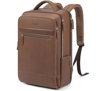 Tzowla Mochila Portatil de Cuero Hombre y Mujere,Mochilas Vintage Cuero Genuino con Puerto de Carga USB/Tipo C para Laptop de 15,6 Pulgadas,Mochila Delgada para Viajes Trabajo y Negocios-Marrón