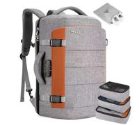 Tzowla Mochila Viaje Cabina Avion para Hombre y Mujer 40 litros,Mochila para Portatil Impermeable Antirrobo con Puerto de Carga USB,Bolsa de Transporte Casual para 17,3 pulgadas Portátil-Gris