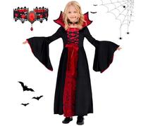 TZPAUG Disfraz Vampiresa Niña,Gótico Disfraz de Vampiro Niña para Halloween Carnaval Cosplay Fiesta, M (6-8 años)