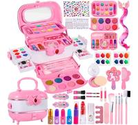 TZPAUG Kit de Maquillaje para Niño, 61 Piezas de Maquillaje Lavable para niñas, Kit Maquillaje niña, Caja Maquillaje niña, Regalo de cumpleaños y Navidad para niñas de 3 4 5 6 8 10 Años
