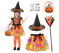 TZQFROCE Disfraz de bruja para niña, disfraz de bruja para niños, disfraz de bruja, disfraz de bruja para niñas con luces de Kin-der Mago, juego de cosplay para niños, Halloween, carnaval, predecir