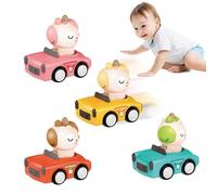 TZQFROCE Juego de 4 juguetes para coche a partir de 1 año, niños y niñas, para presionar y soltar, coches de juguete, dibujos animados, para niños a partir de 1, 2, 3 años