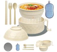 TZQFROCE Microwave Ramen Bowl Ramen Set Instant Ramen Bowl con tapa Ramen Cuenco para pasta con palillos Ramen Cocina para sopa, pasta, pasta, ensaladas (beige)