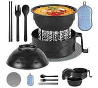 TZQFROCE Ramen Bowl Ramen Bowl Ramen - Cuenco para horno de microondas con palitos instantáneos con tapa y cuchara, para sopas, pasta y ensaladas (Negro)