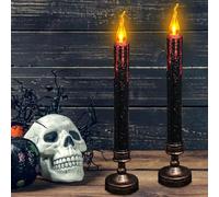 TZQFROCE Velas decorativas de Halloween, 2 unidades, sin llama, velas con soporte, velas espeluznantes, decoración para Halloween, interior y exterior