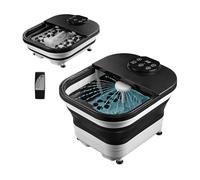 TZS First Austria - Baño de Pies Plegable 9,8 L - Calefacción 500 W & Control Digital - 6 Rodillos de Masaje, Ducha, Temporizador, Mando a Distancia - Negro/Blanco