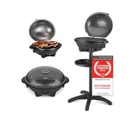 TZS First Austria - Barbacoa eléctrica 2 en 1 de mesa y suelo 2400W - BBQ con pedestal para balcón y terraza con tapa y estante - Parrilla esférica con termómetro y bandeja recogegrasas