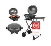 TZS First Austria - Barbacoa eléctrica 2 en 1 de mesa y suelo 2400W - BBQ plegable para balcón y terraza con tapa y carrito - Parrilla esférica con termómetro y bandeja recogegrasas