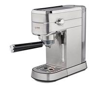 TZS First Austria Cafetera portafiltro eléctrica Espresso, con espumador de leche profesional, apta para monodosis, depósito de agua de 1 L, incluye 2 tazas de cristal de doble pared, acero inoxidable