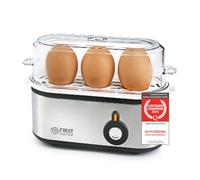 TZS First Austria - Cuece Huevos Eléctrico 210W - Para 3 Huevos - Plata | Mini Hervidor de Huevos con Apagado automático, Señal acústica y Vaso medidor, cuece Huevos duros, y mollet