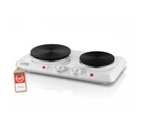 TZS First Austria - Doble Placa de Cocina 2500W - Placas de Hierro Fundido 180 & 150 mm - Termostato Regulable - Hornillo Eléctrico Portátil para Camping & Cocina - Blanco
