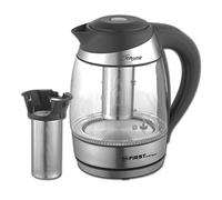 TZS First Austria Hervidor de agua de vidrio y acero inoxidable 1,8L, 2200W, filtro de té, ajuste de temperatura 40°C, luz LED que cambia color, negro