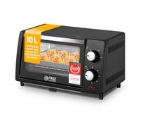 TZS First Austria Minihorno I 800 W I Acero inoxidable I Doble cristal I Rango de temperatura: hasta 230 °C I Capacidad: 10 l I Temporizador: 60 min I 3 kg I Negro