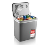 TZS First Austria - Nevera Eléctrica 32L - Triple Alimentación con USB-C PD 3.0 - Función Frío y Calor - 12V/230V/USB-C - Minibar Portátil - Gris