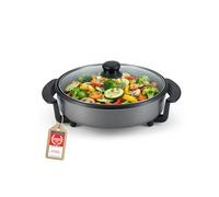 TZS First Austria - Sartén eléctrica multifunción 1,8L - Ø30cm - 1500W - 5 ajustes de temperatura - Termostato de 240°C y tapa de cristal - Sartén antiadherente - Gris