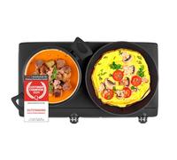 TZS First Austria - Placa de cocción doble infrarroja vitrocerámica TODOS los tipos de ollas 2500W - Mini hornillo eléctrico para mudanza, camping y hogar - Regulación continua y luz de control