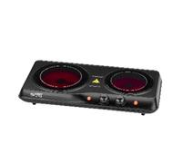 TZS First Austria - Placa de cocción doble infrarrojos vitrocerámica TODOS los tipos de ollas 2000W - Mini Hornillo eléctrico para mudanza, camping y hogar - Regulación continua y luz de control