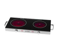 TZS First Austria - Placa de cocción doble infrarrojos vitrocerámica TODOS los tipos de ollas 2800W - Mini Hornillo eléctrico para mudanza, camping y hogar - Regulación continua y luz de control