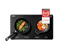 TZS First Austria - Placa de inducción doble 3500W - 2 fuegos vitrocerámicos - 10 niveles de potencia, bloqueo infantil, pantalla LED, control táctil, protección contra sobrecalentamiento - portátil