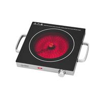 TZS First Austria Placa de infrarrojos individual eléctrica de vidrio cerámica con calor infrarrojo 2000 W control continuo de temperatura placa móvil 6.9 pulgadas plateado/negro