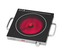TZS First Austria Placa de infrarrojos individual eléctrica de vidrio cerámica con calor infrarrojo 2000 W control continuo de temperatura placa móvil 6.9 pulgadas plateado/negro