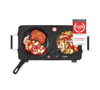 TZS First Austria placa vitrocerámica infrarrojos doble | Compatible con todo tipo de ollas | Placas 22 cm y 16,5 cm | Calentamiento rápido, regulación continua | Camping, mudanza, apartamento