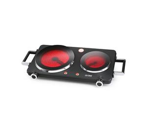 TZS First Austria placa vitrocerámica infrarrojos doble | Compatible con todo tipo de ollas | Placas 22 cm y 16,5 cm | Calentamiento rápido, regulación continua | Camping, mudanza, apartamento