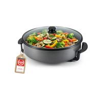TZS First Austria - Sartén eléctrica multifunción 6,5L - Ø40cm - 1500W - 5 ajustes de temperatura - Termostato de 240°C y tapa de cristal - Sartén antiadherente - Gris