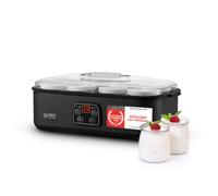 TZS First Austria - Yogurtera eléctrica 25W con 8 vasitos de vidrio de 180 ml para hasta 1,4L de yogur casero - Con temperatura de 20-55°C, apagado automático y pantalla LCD - Gris