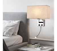 TZSMUM Interior E27 Lectura Lámpara de Pared con Doble Interruptor Aplique de Pared Retro Tela Pantalla Hierro Luz de Pared 360° Rotación Foco (Bombilla no Incluida) para Cucina (Beige)