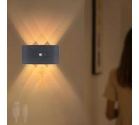 TZSMUM LED Negro Interior Lámpara de Pared con Sensor de Movimiento Aplique de Pared USB Recargable Magnético Luz de Pared Moderno Minimalista Diseño para Dormitorio Pasillo (6W,Luz Cálida)